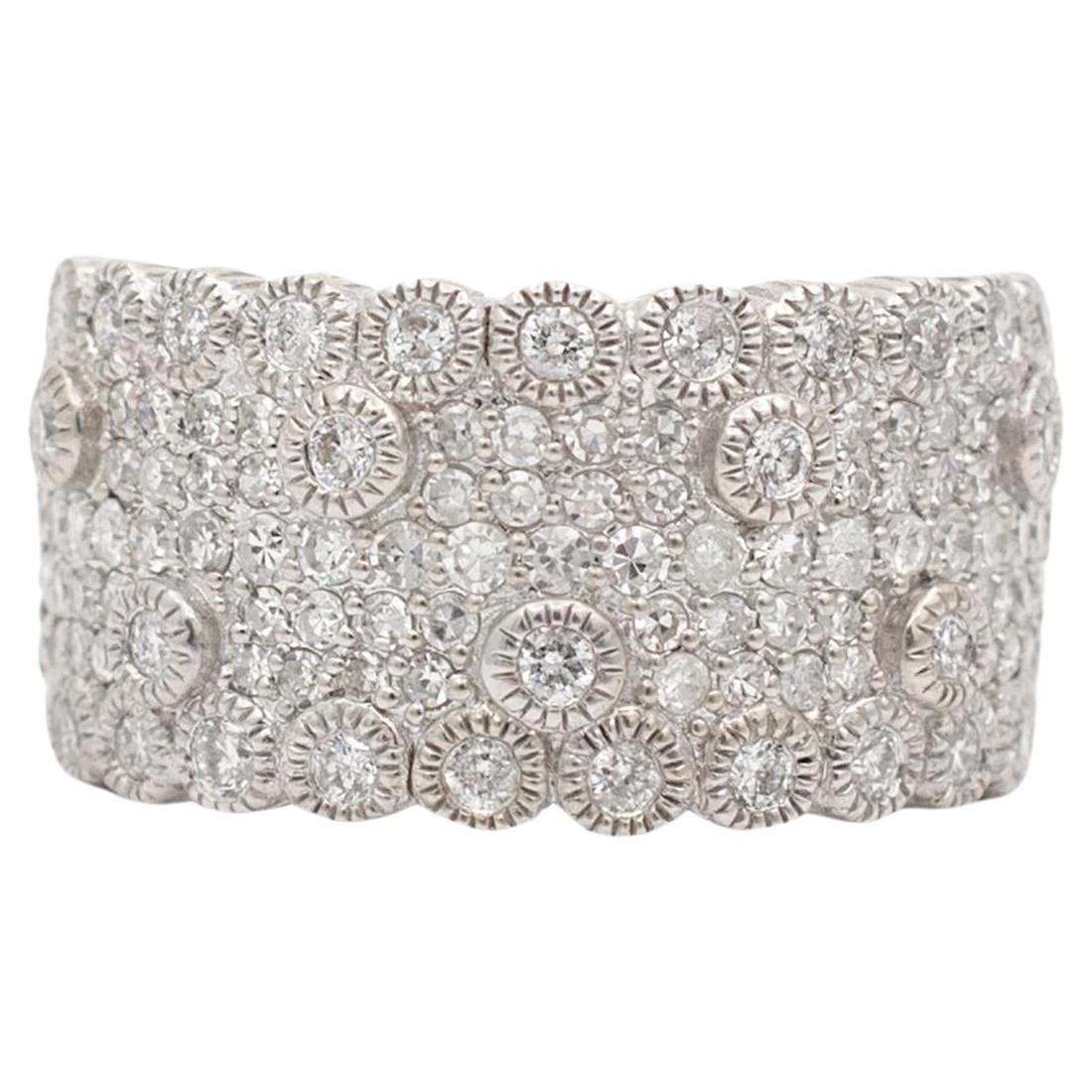 Judith Ripka Bridal Ladies 14K White Gold Textured Cluster Diamond Band Ring For Sale