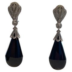 Judith Ripka Briolette Black Onyx Drop Earrings w/ 0.65ct diamonds 18k WG