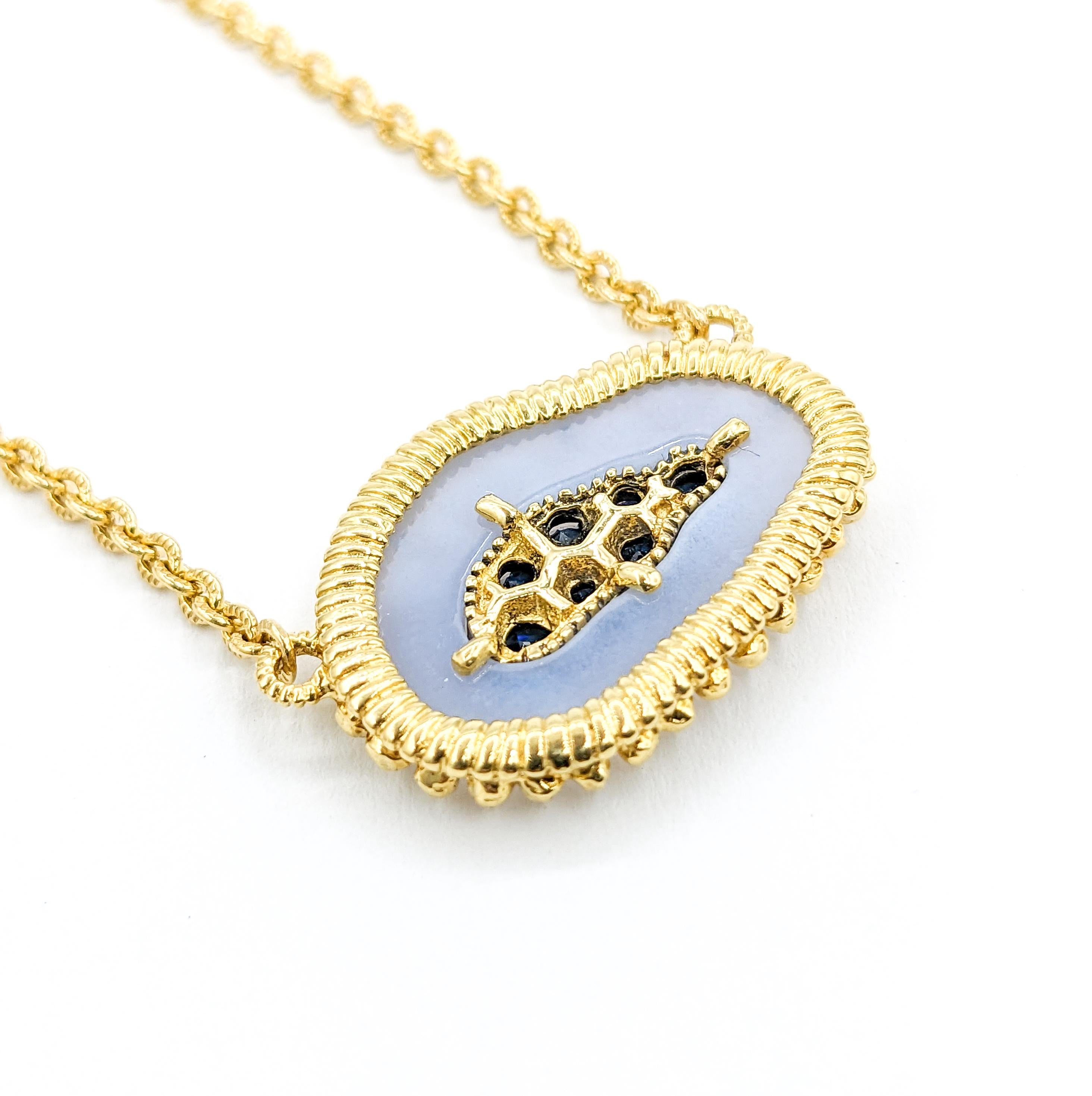 Modern Judith Ripka Chalcedony & Sapphire Pendant in Gold For Sale