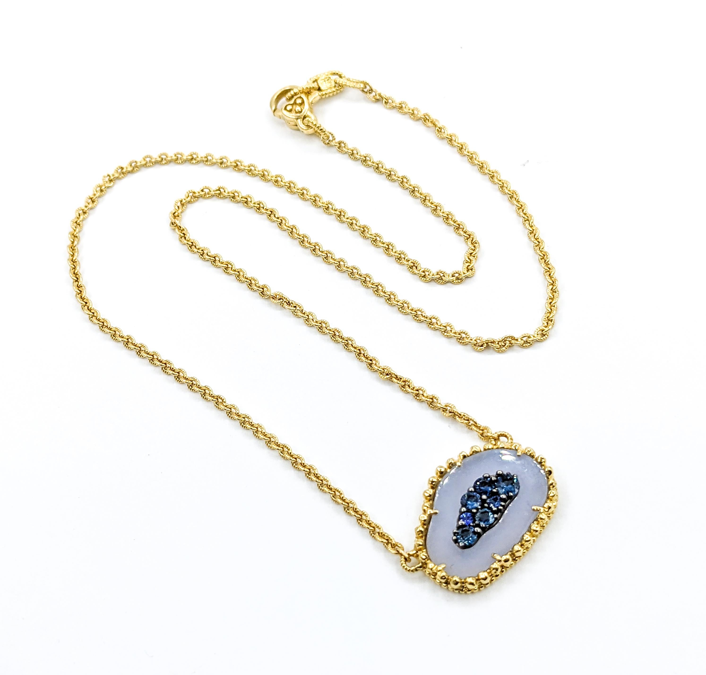 Round Cut Judith Ripka Chalcedony & Sapphire Pendant in Gold For Sale