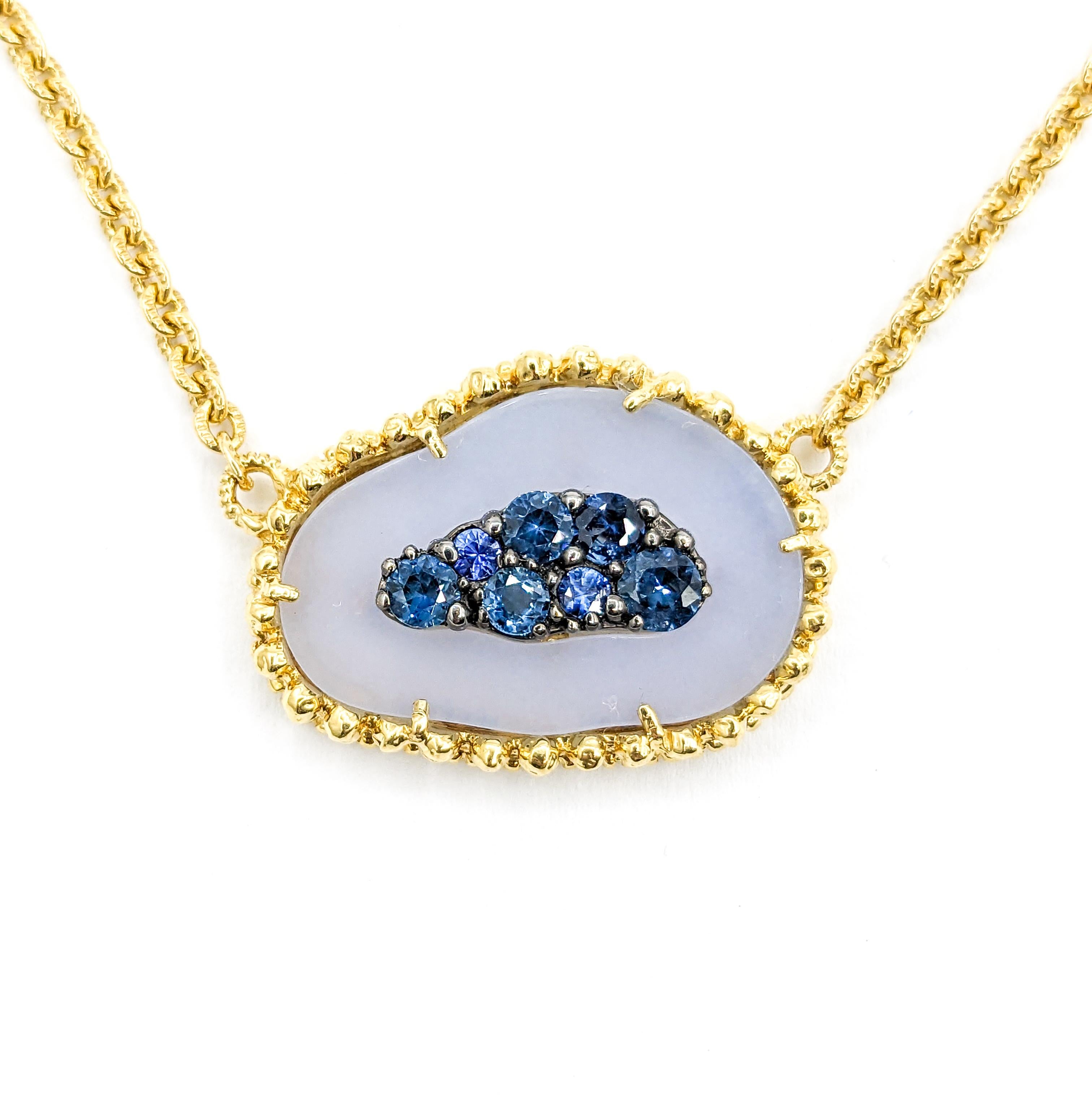 Judith Ripka Chalcedony & Sapphire Pendant in Gold For Sale 2