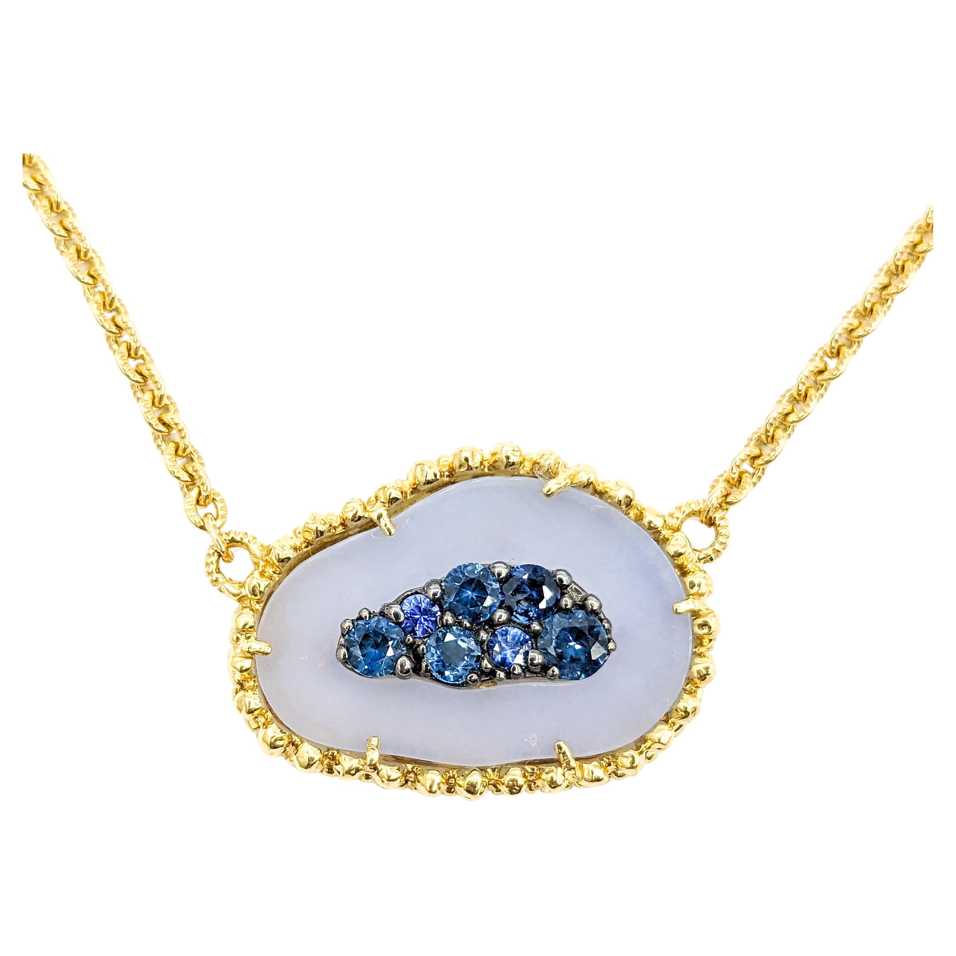 Judith Ripka Chalcedony & Sapphire Pendant in Gold For Sale
