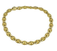 Judith Ripka Chunky H-Link Collar Necklace with Diamonds in 18 Karat Yellow Gold