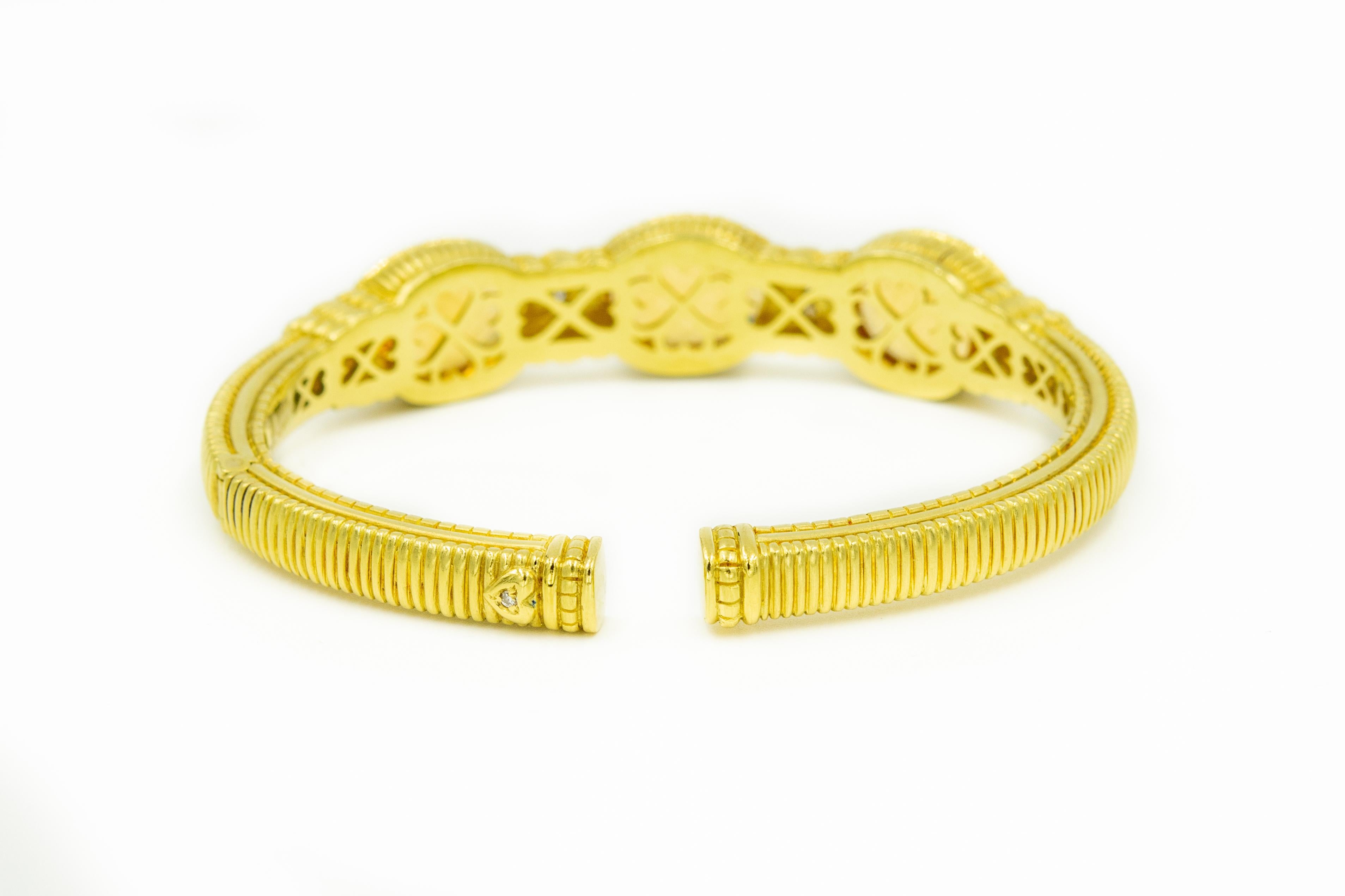 Round Cut Judith Ripka Citrine and Diamond Yellow Gold Cuff Bracelet