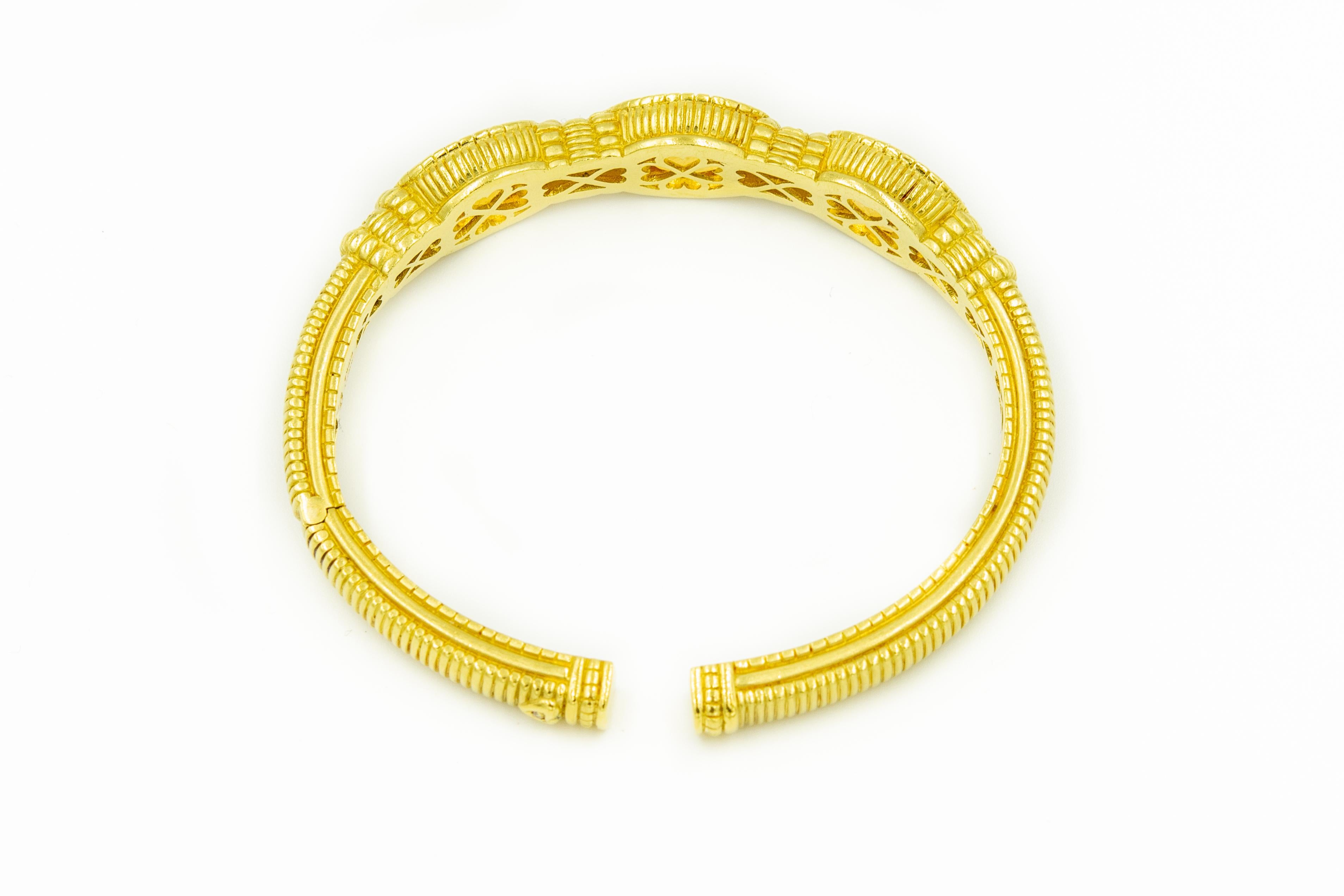 Judith Ripka Citrine and Diamond Yellow Gold Cuff Bracelet In Good Condition In Miami Beach, FL