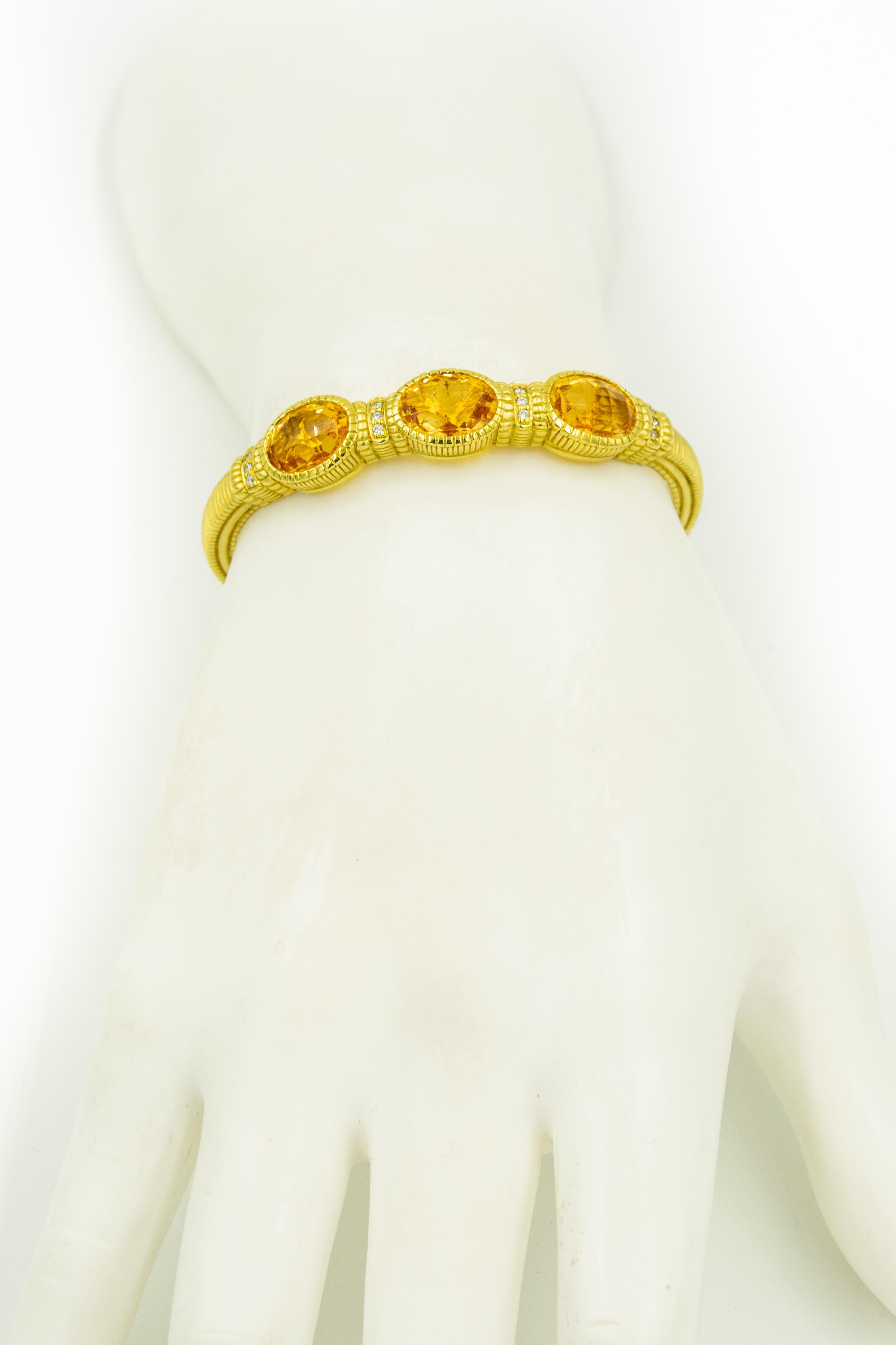 Judith Ripka Citrine and Diamond Yellow Gold Cuff Bracelet 2