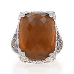 Judith Ripka Citrine & Cubic Zirconia Ring - Sterling 925 Rectangular Cushion