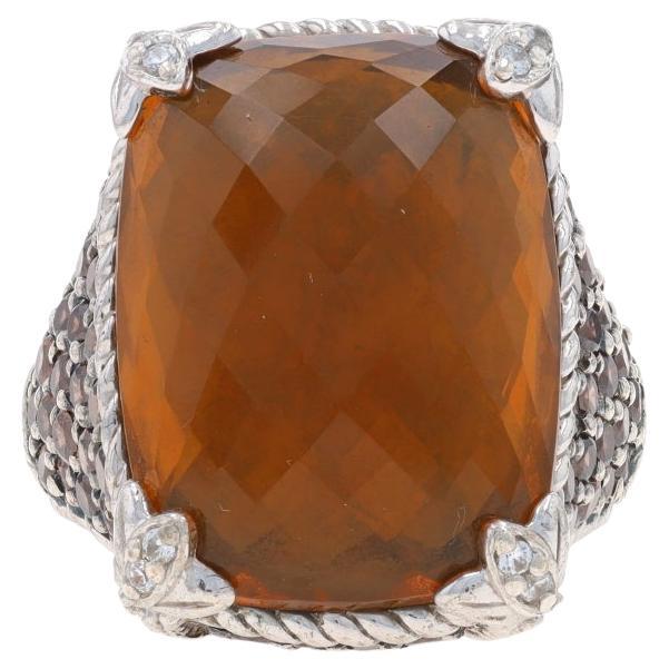 Judith Ripka Citrine & Cubic Zirconia Ring - Sterling 925 Rectangular Cushion