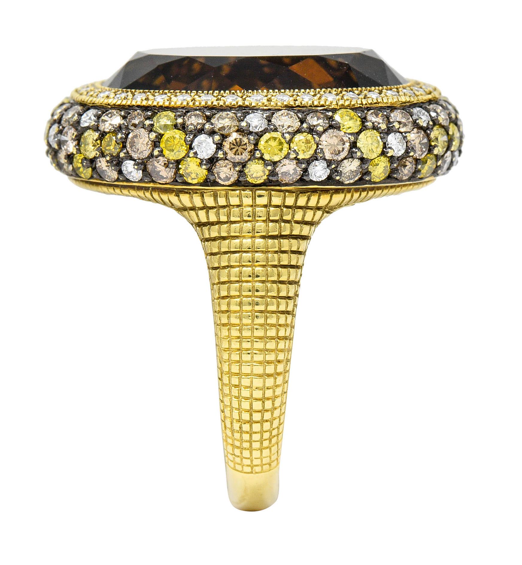 Judith Ripka Citrine Diamond & Fancy Colored Diamond 18 Karat Gold Monaco Ring 2