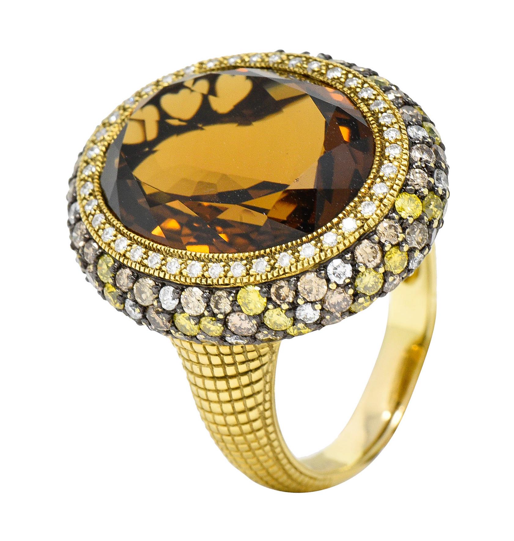 Judith Ripka Citrine Diamond & Fancy Colored Diamond 18 Karat Gold Monaco Ring 3