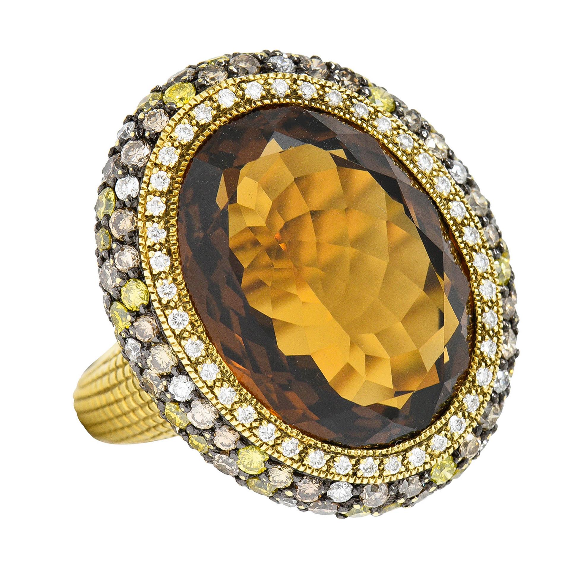 Judith Ripka Citrine Diamond & Fancy Colored Diamond 18 Karat Gold Monaco Ring 4
