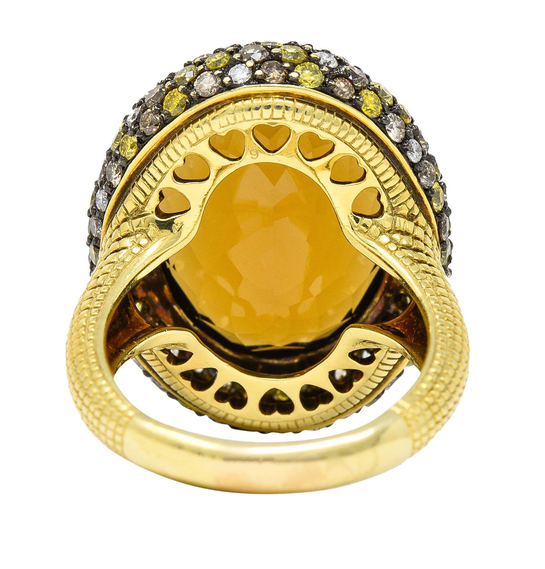 Judith Ripka Citrine Diamond & Fancy Colored Diamond 18 Karat Gold Monaco Ring 5
