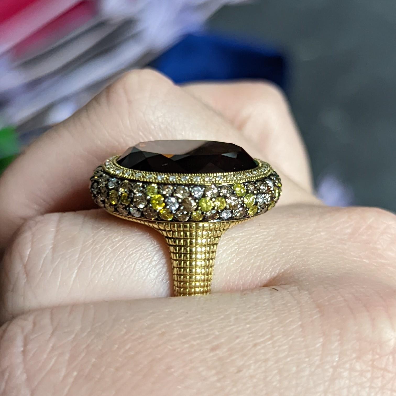 Judith Ripka Citrine Diamond & Fancy Colored Diamond 18 Karat Gold Monaco Ring 7