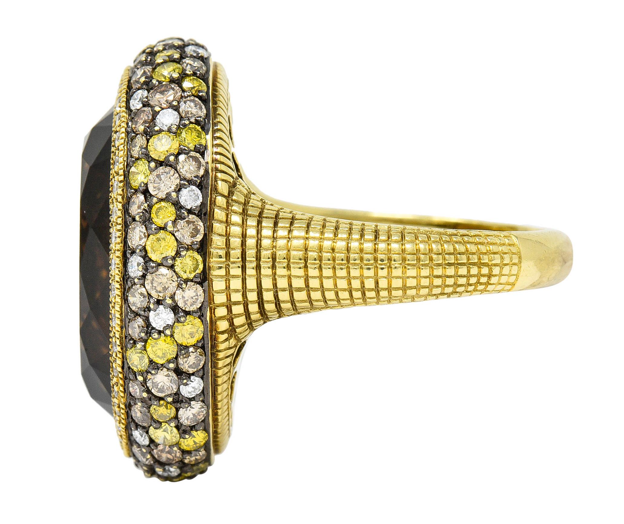 Contemporary Judith Ripka Citrine Diamond & Fancy Colored Diamond 18 Karat Gold Monaco Ring