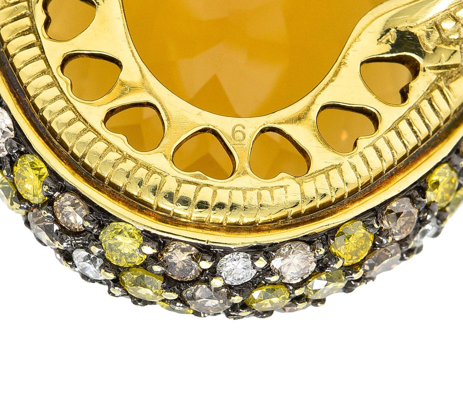 Women's or Men's Judith Ripka Citrine Diamond & Fancy Colored Diamond 18 Karat Gold Monaco Ring