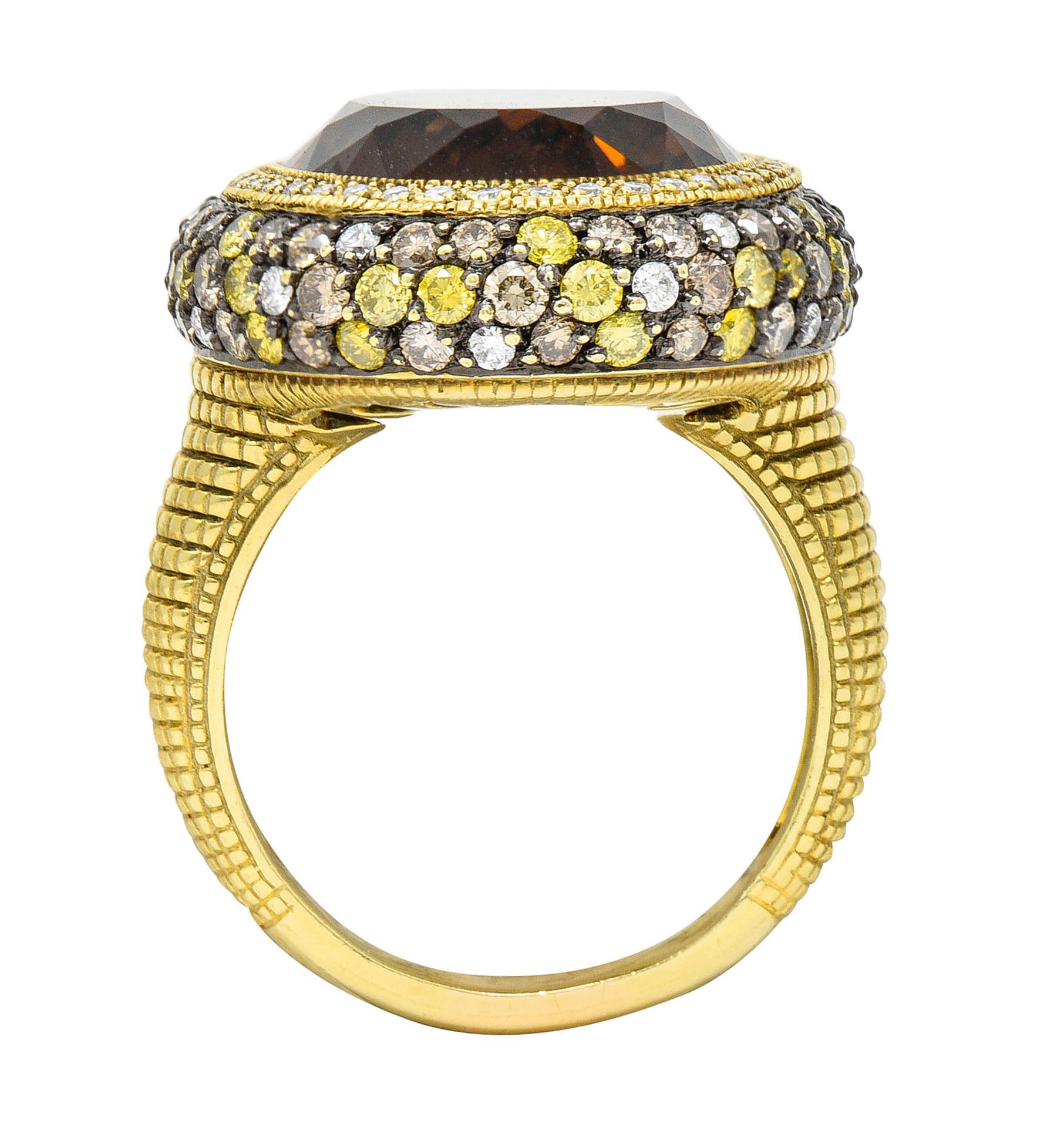 Judith Ripka Citrine Diamond & Fancy Colored Diamond 18 Karat Gold Monaco Ring 1