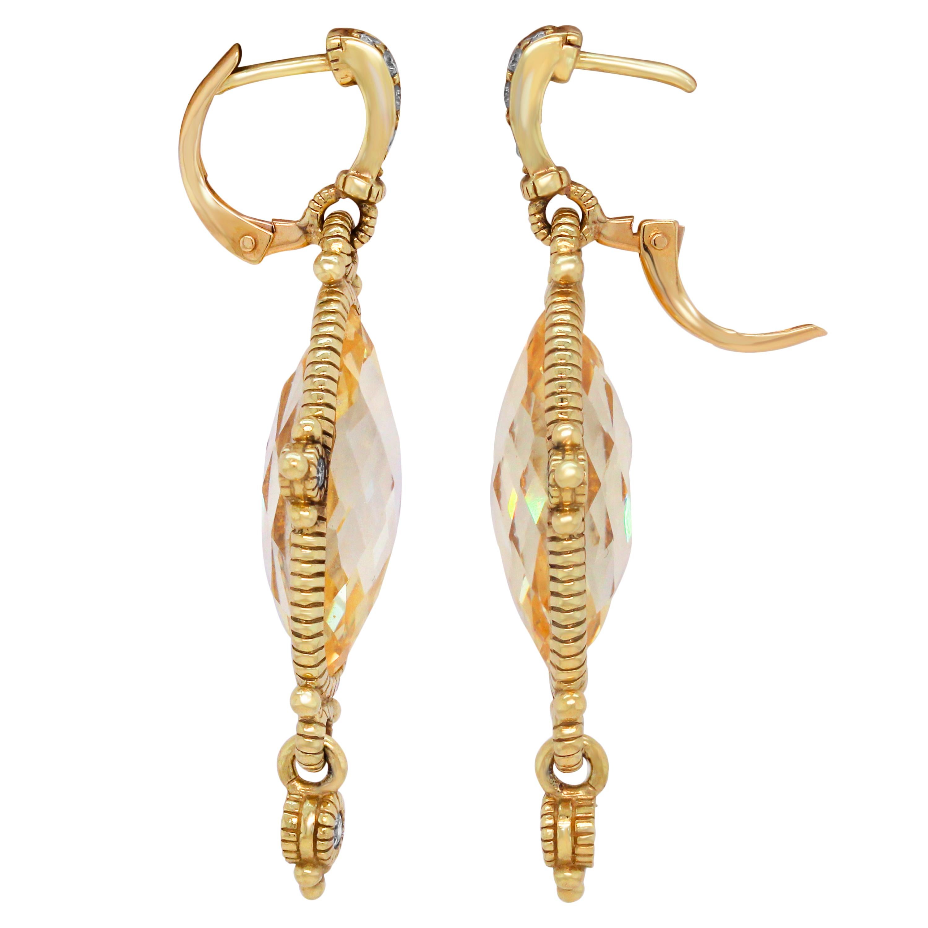 Women's Judith Ripka Citrine Diamond Gold Drop Earrings