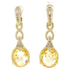 Judith Ripka Citrine Diamond Hanging 14k Yellow Gold Earring