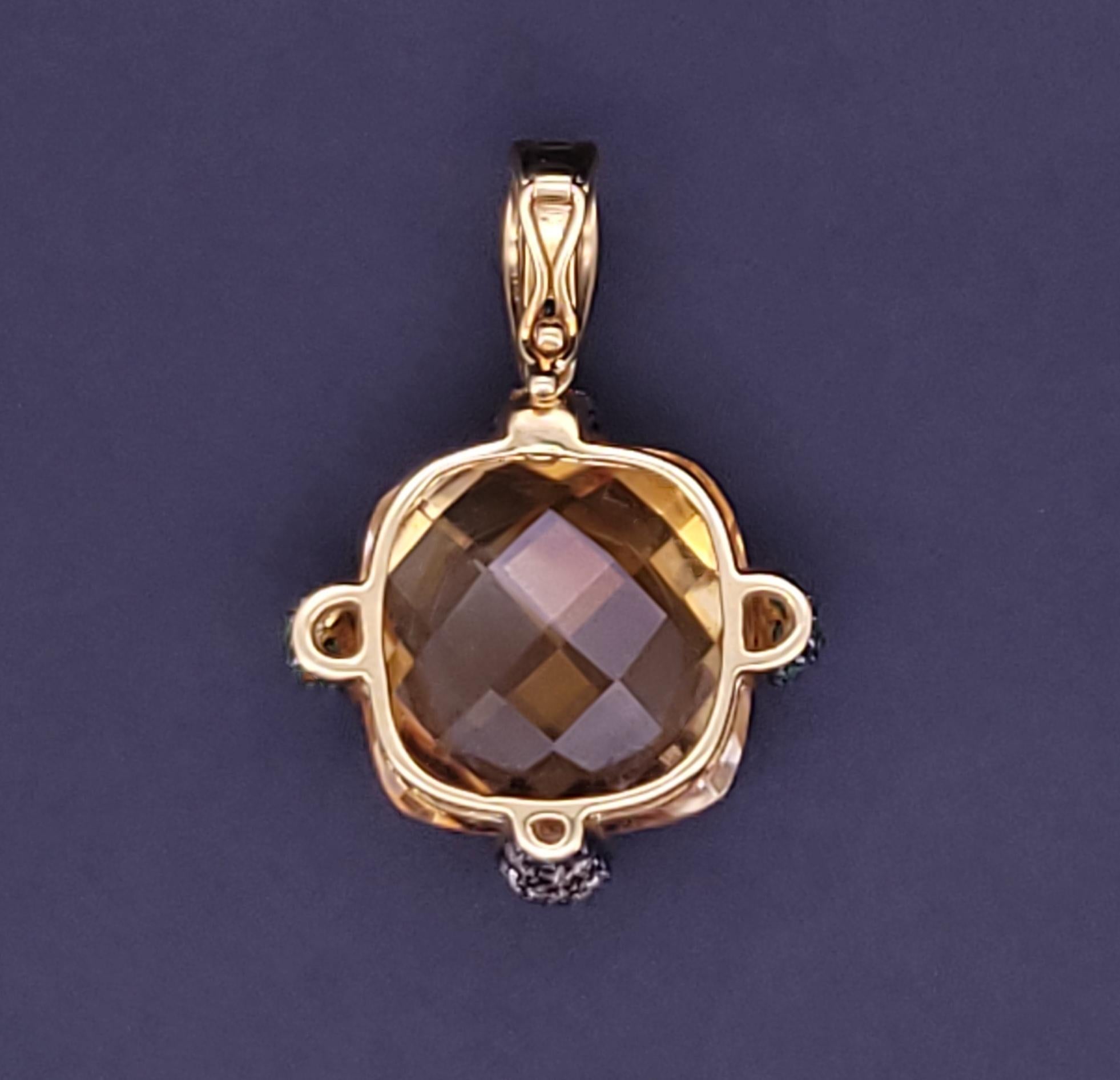 Taglio cuscino Judith Ripka Citrine Pendant in 18K yellow Gold with Diamonds in vendita