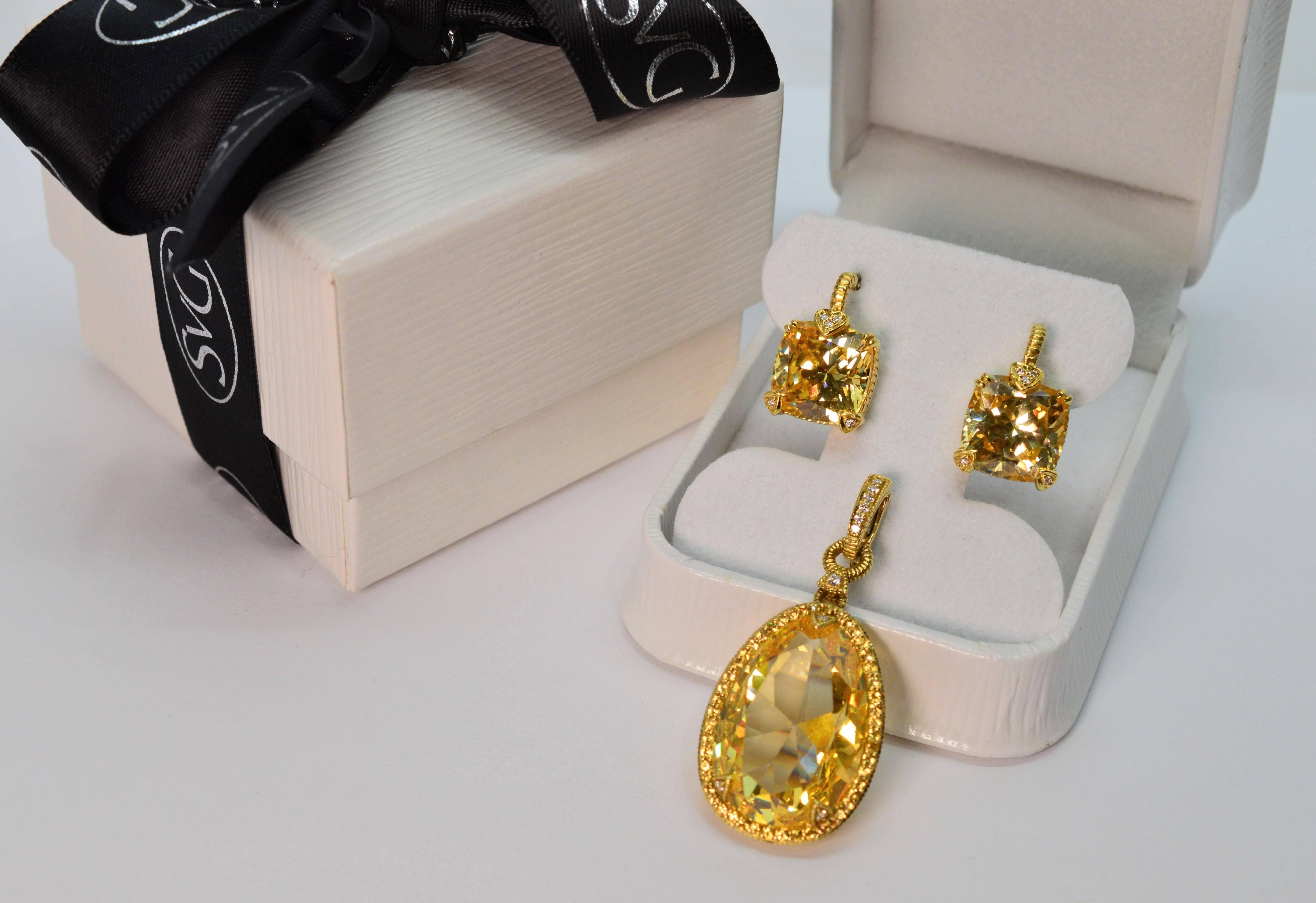 Judith Ripka Citrine w Diamond Yellow Sapphire Enhancer w Matching Earrings 3