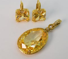 Judith Ripka Citrine w Diamond Yellow Sapphire Enhancer w Matching Earrings