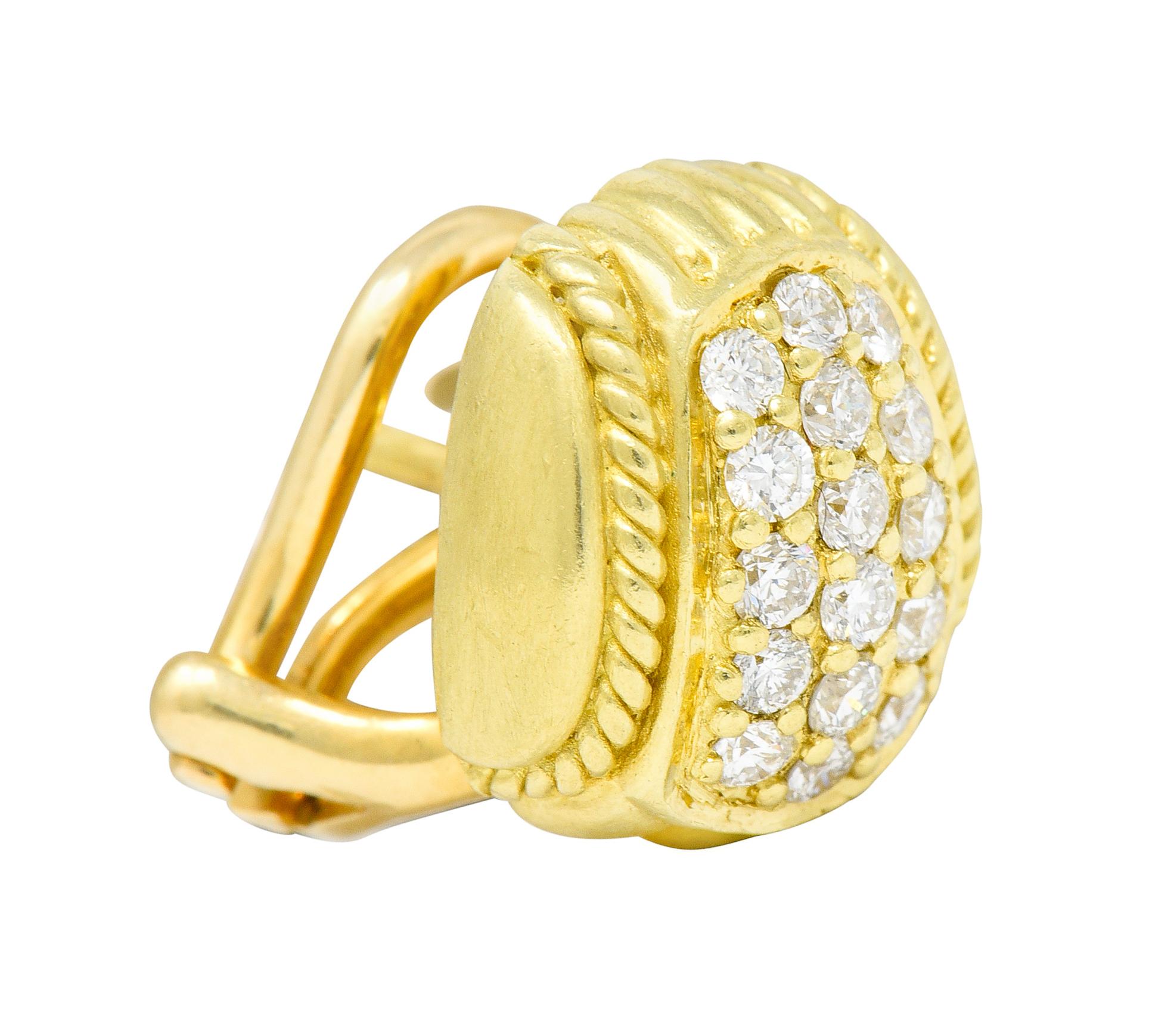 Brilliant Cut Judith Ripka Contemporary 0.80 Carat Diamond 18 Karat Gold Pave Huggie Earrings