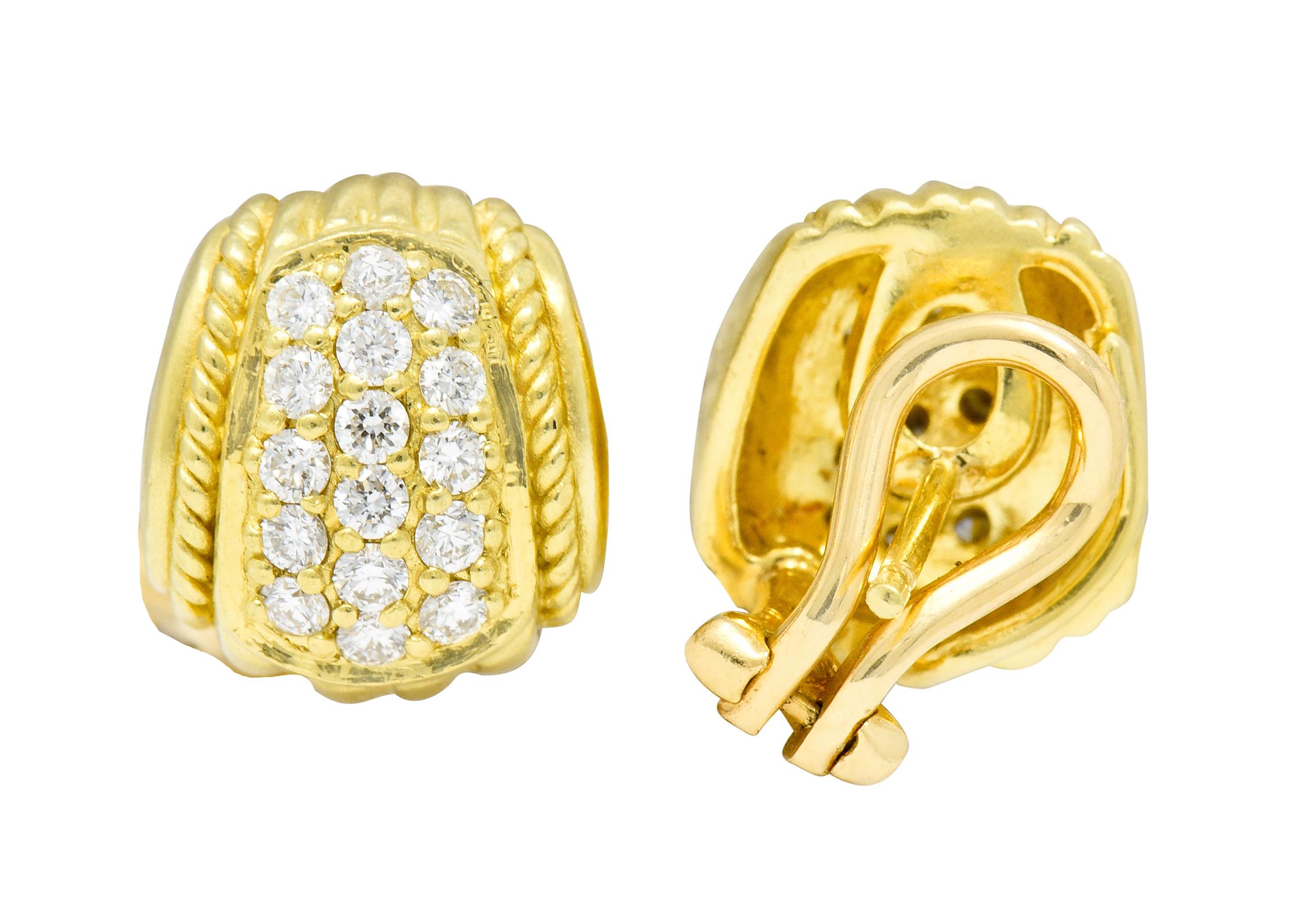 Judith Ripka Contemporary 0.80 Carat Diamond 18 Karat Gold Pave Huggie Earrings 1