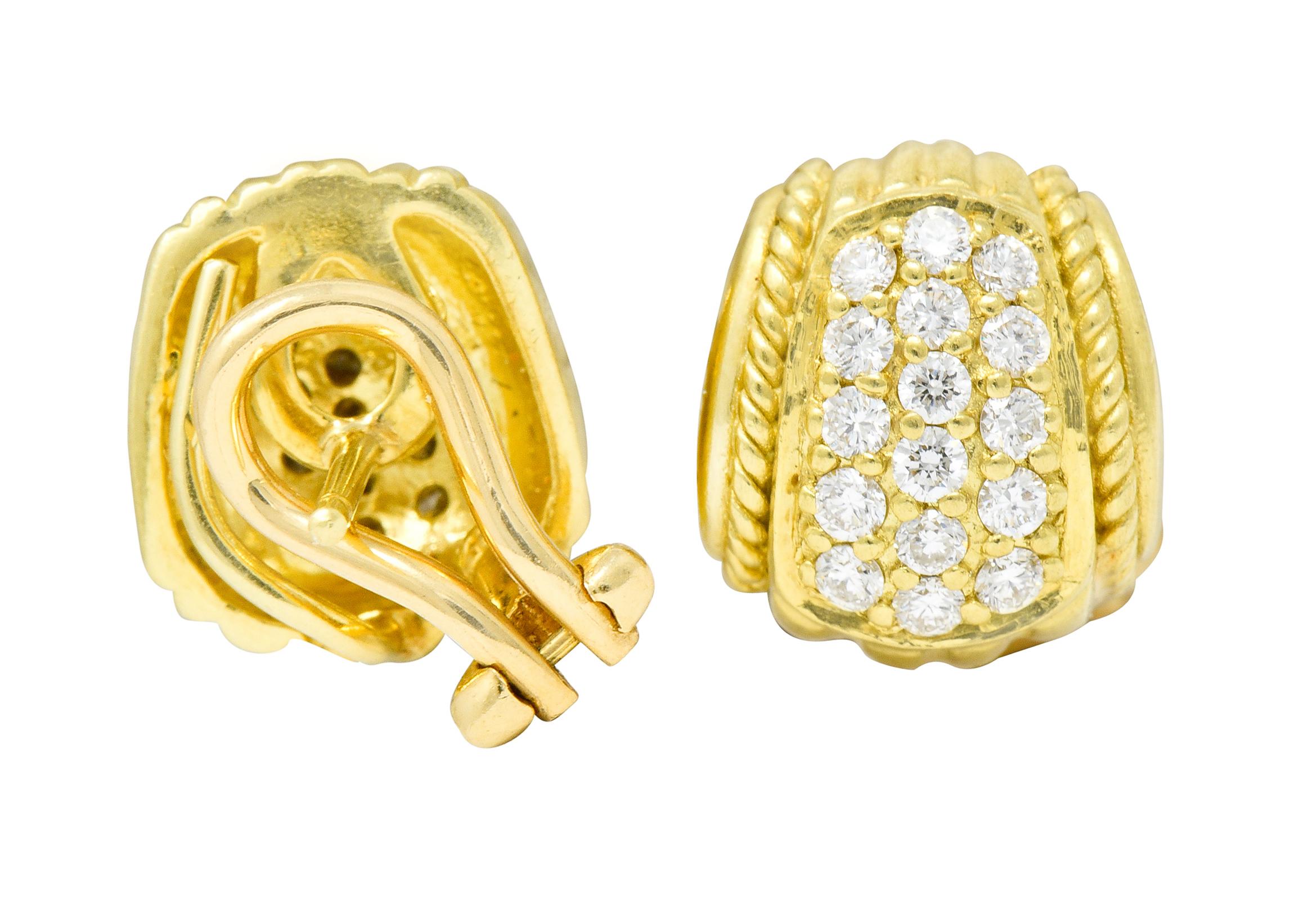 Judith Ripka Contemporary 0.80 Carat Diamond 18 Karat Gold Pave Huggie Earrings 2