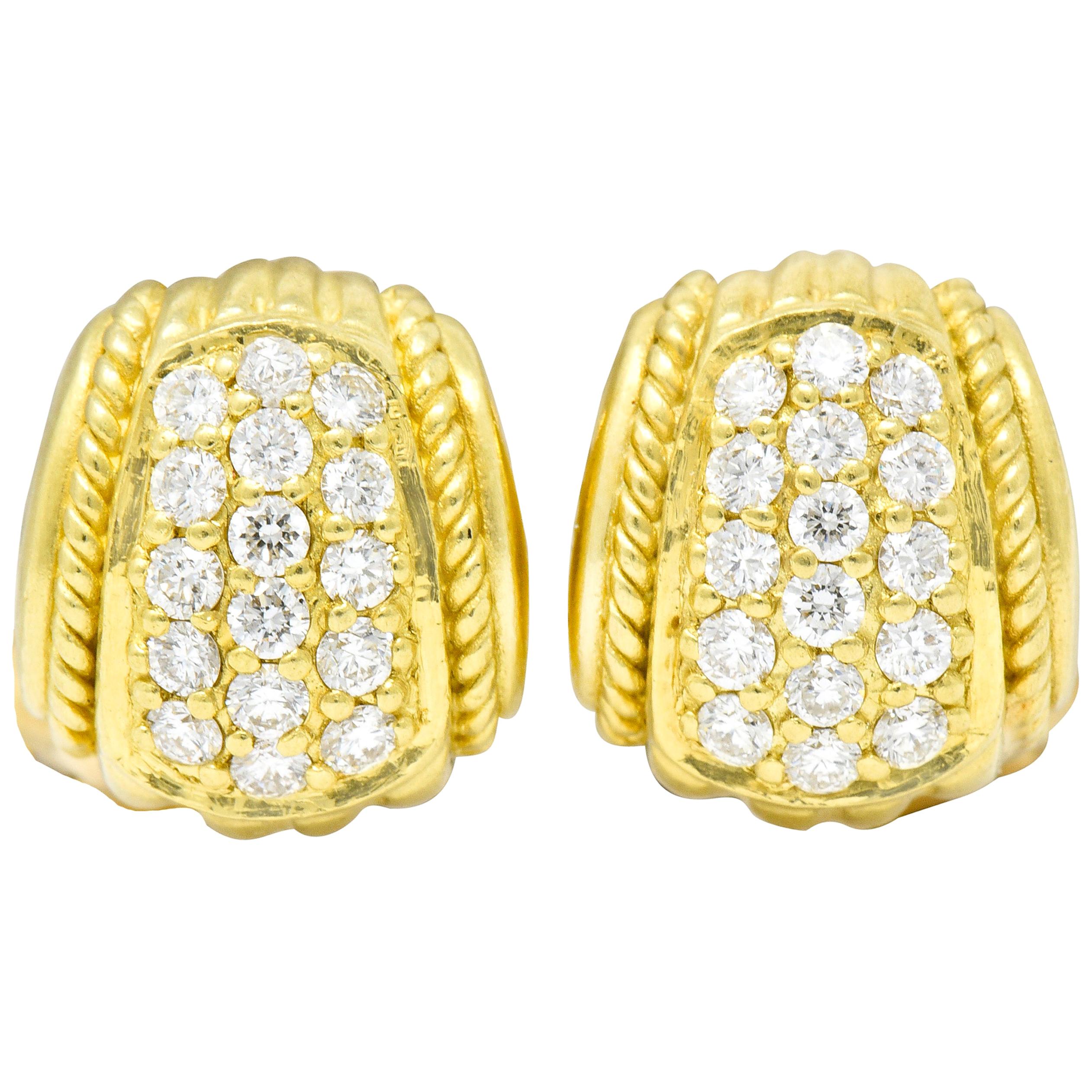 Judith Ripka Contemporary 0.80 Carat Diamond 18 Karat Gold Pave Huggie Earrings