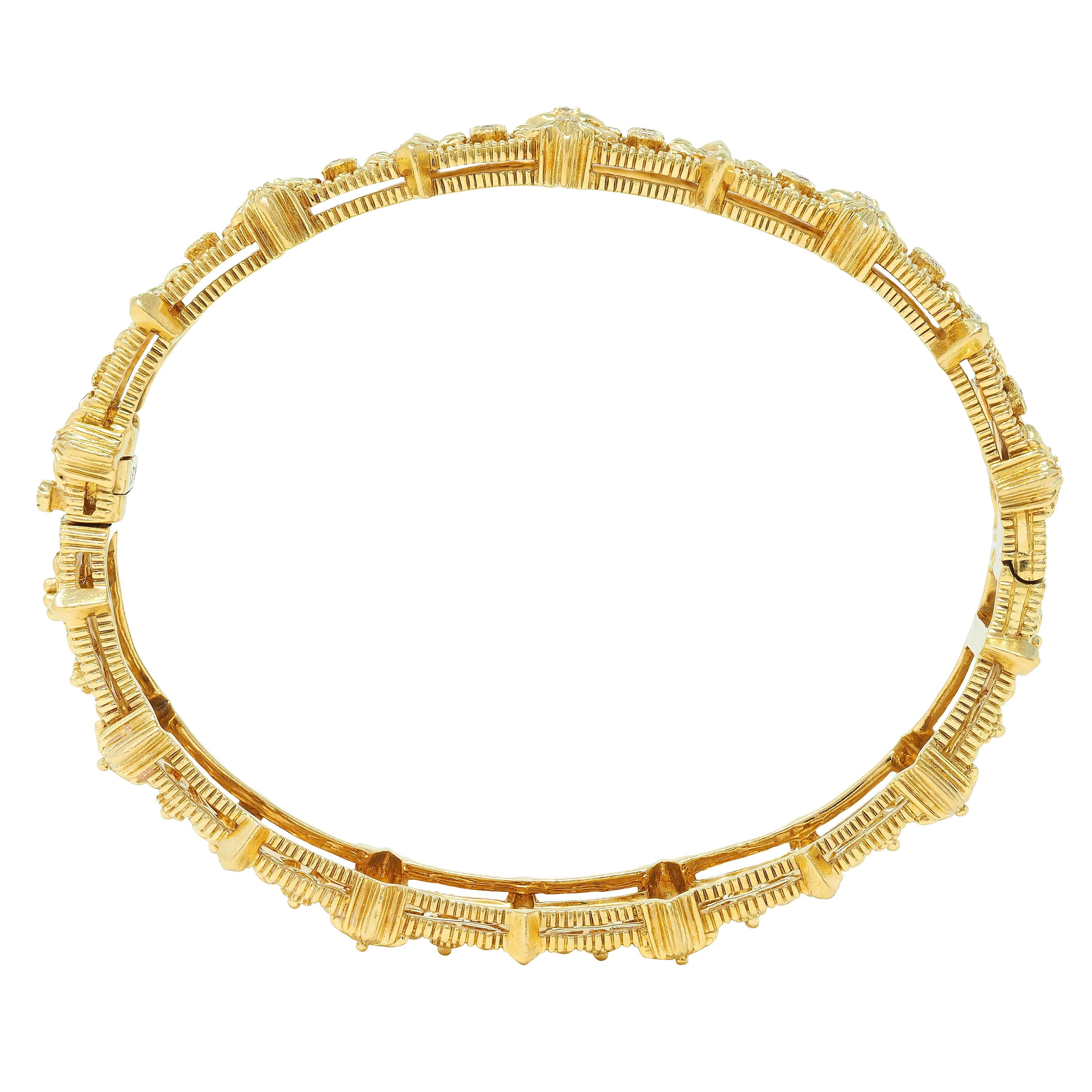 Femenino o masculino Judith Ripka Pulsera brazalete contemporánea de oro de 18 quilates con diamantes de 0,96 quilates Foliado en venta