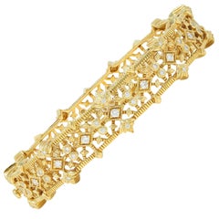 Judith Ripka Contemporary 0.96 CTW Diamond 18K Gold Foliate Bangle Bracelet