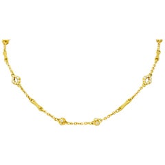 Judith Ripka Contemporary 1.40 Carat Diamond 18 Karat Gold Station Necklace