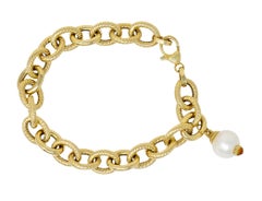 Judith Ripka Cultured Pearl Citrine 14 Karat Gold Charm Bracelet