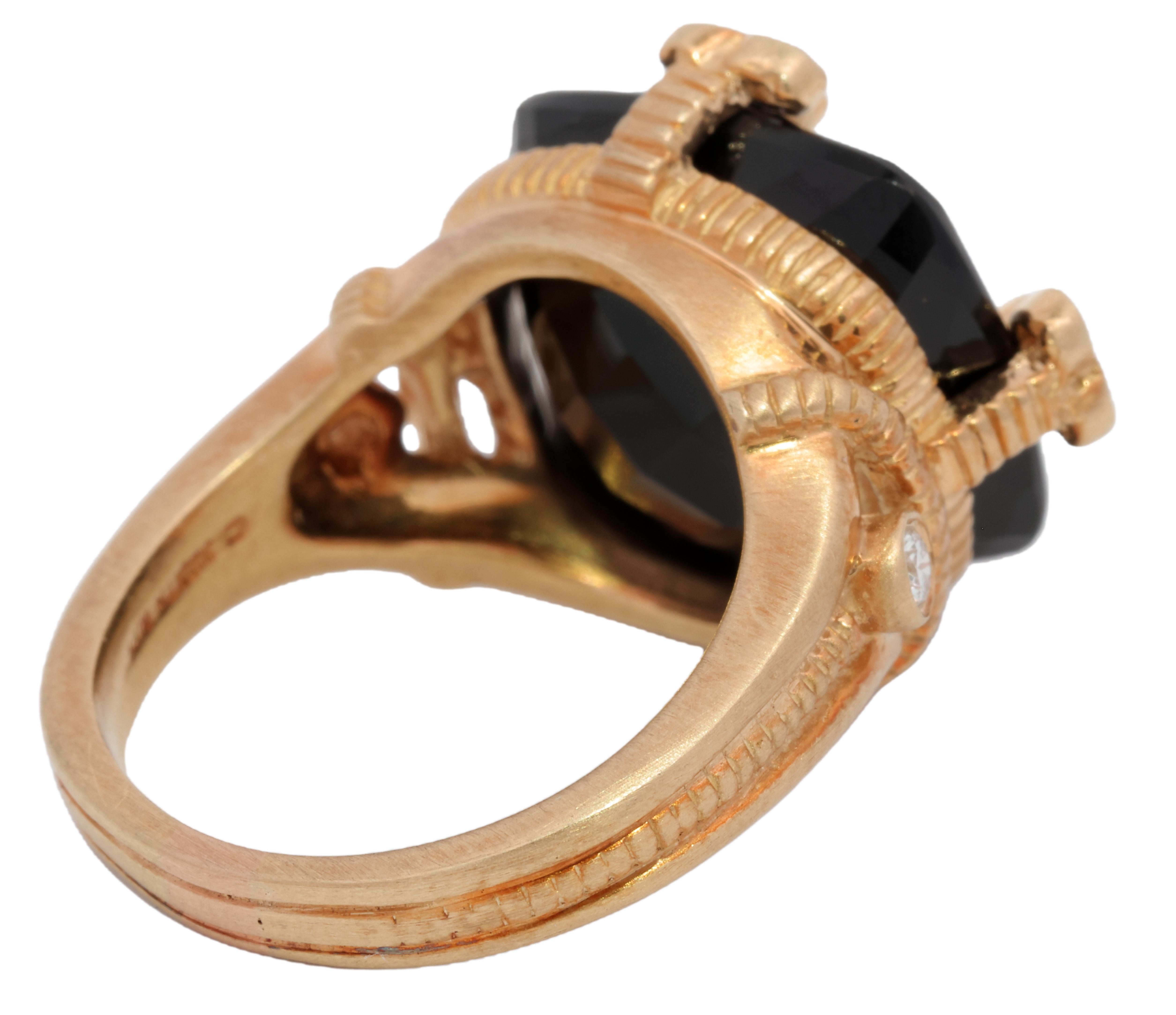 Contemporary Judith Ripka Cushion Cut Black Onyx and Diamond Cocktail Ring in 18K Yellow Gold For Sale