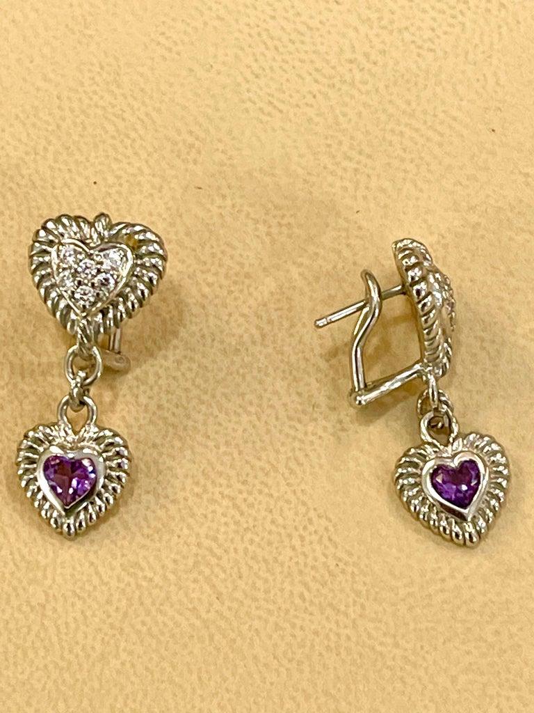 Heart Cut JUDITH RIPKA CZ Sterling Silver Heart Pierced Earrings w Amethyst 9.9 grams