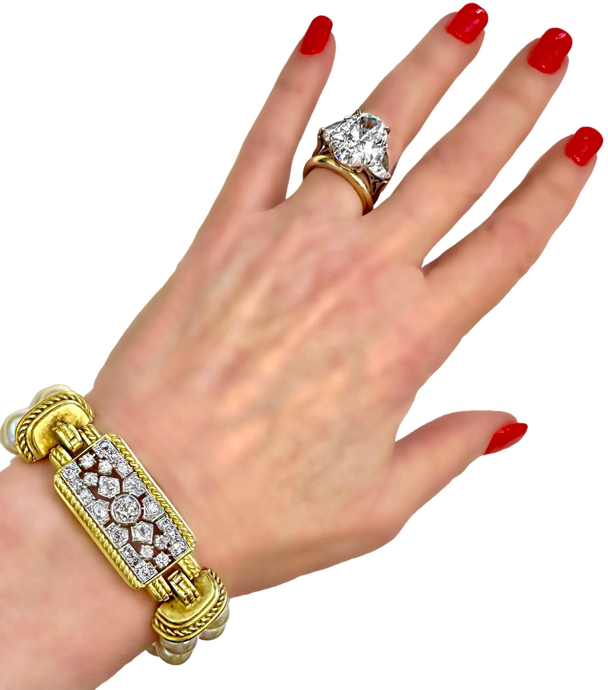 Judith Ripka Deco Style Diamond & Pearl Bracelet in 18K Gold & Platinum For Sale 5
