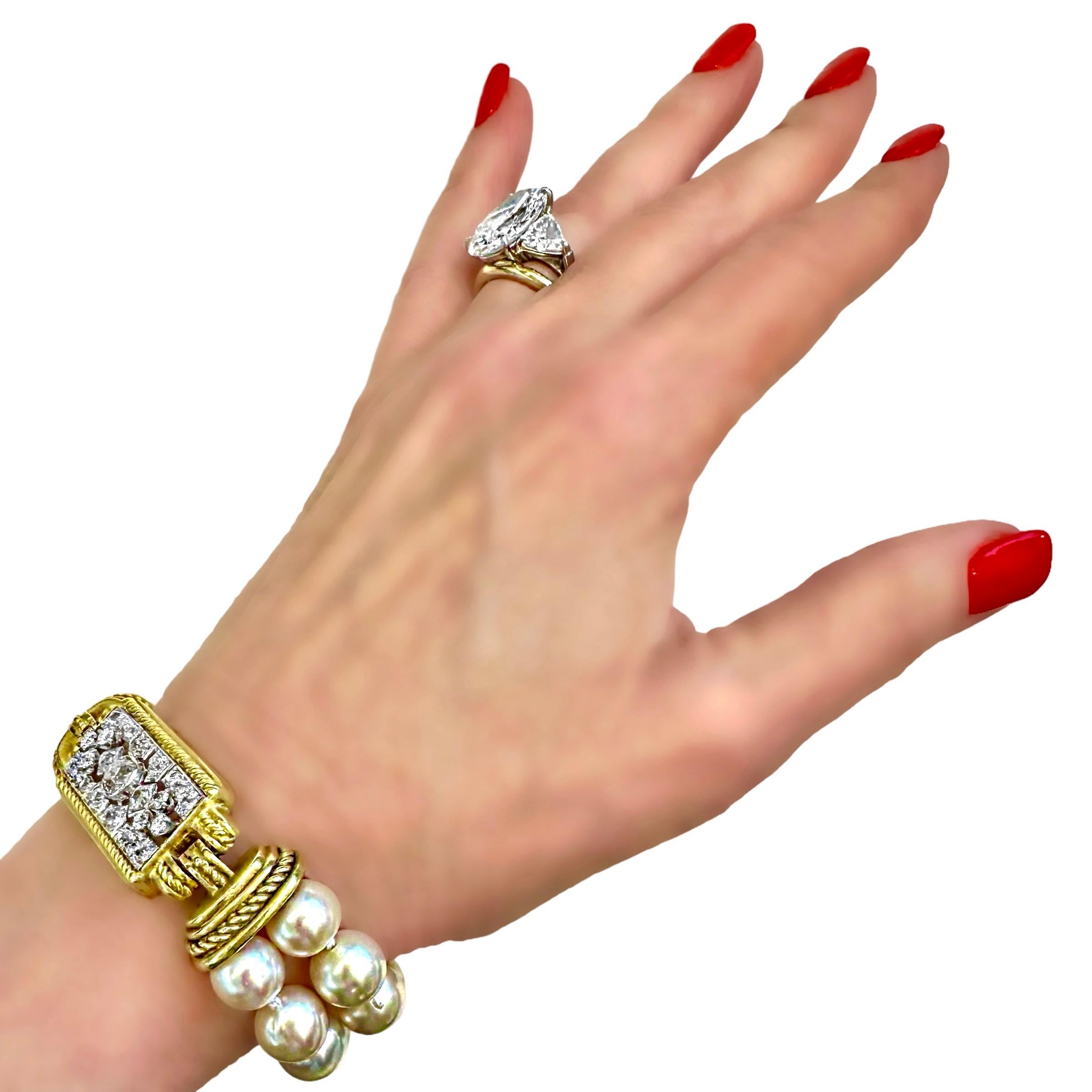 Judith Ripka Deco Style Diamond & Pearl Bracelet in 18K Gold & Platinum For Sale 6