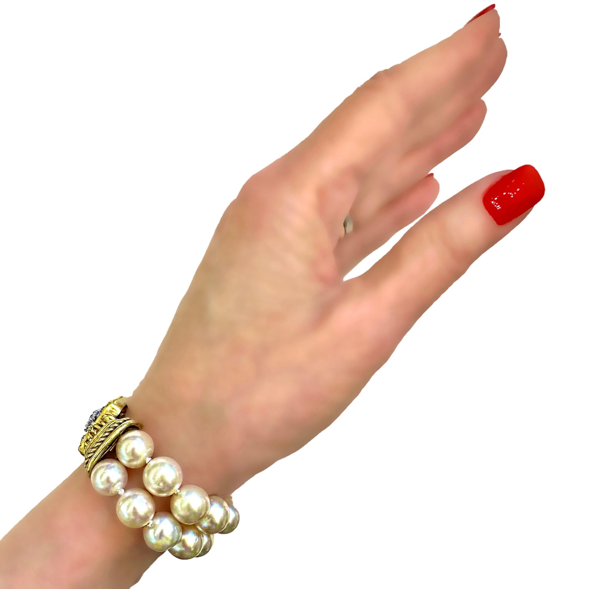 Judith Ripka Deco Style Diamond & Pearl Bracelet in 18K Gold & Platinum For Sale 7
