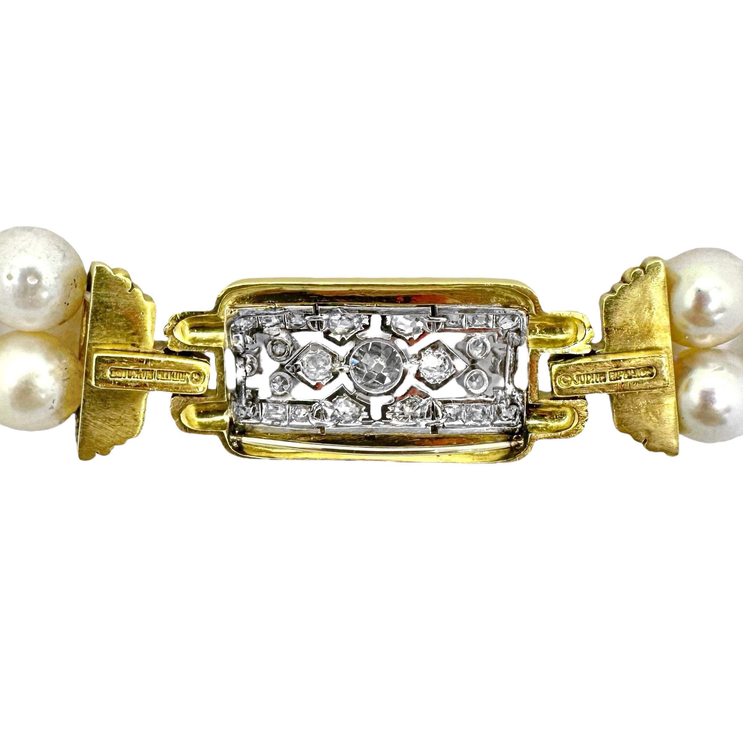 Art Deco Judith Ripka Deco Style Diamond & Pearl Bracelet in 18K Gold & Platinum For Sale