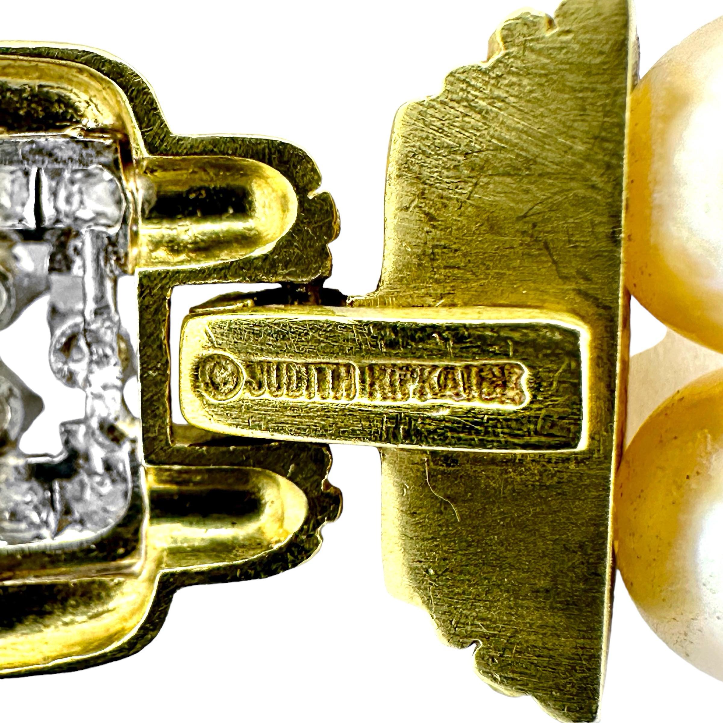 Judith Ripka Deco Style Diamond & Pearl Bracelet in 18K Gold & Platinum In Good Condition For Sale In Palm Beach, FL