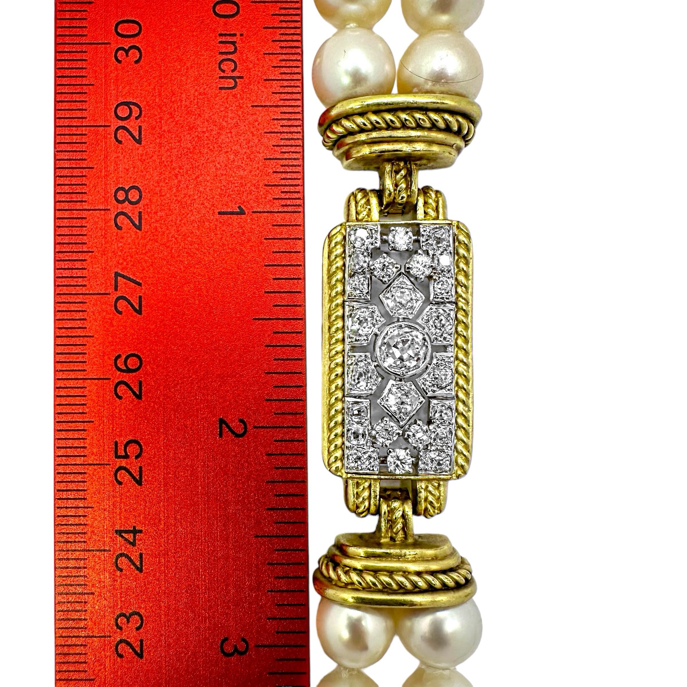 Women's Judith Ripka Deco Style Diamond & Pearl Bracelet in 18K Gold & Platinum For Sale