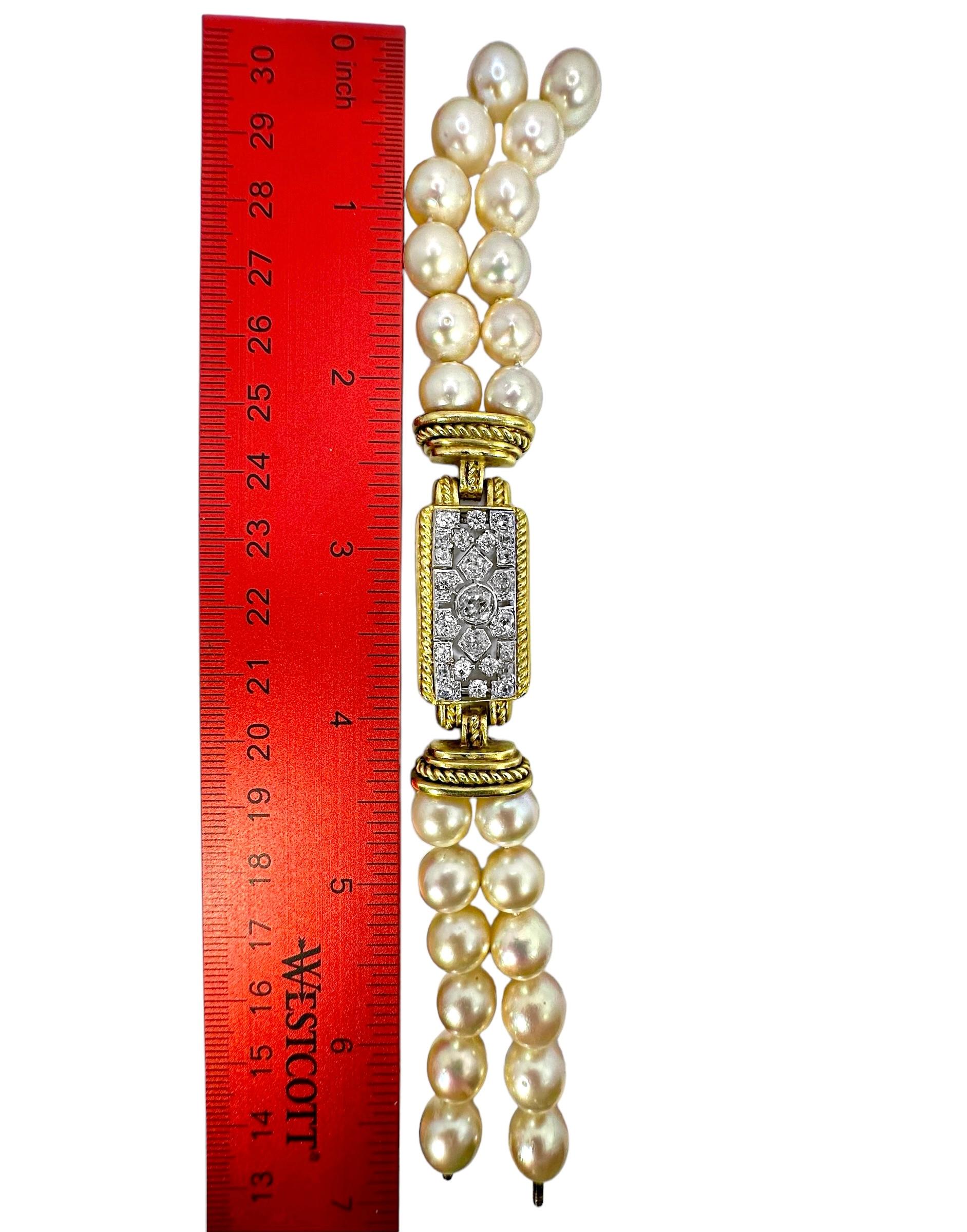 Judith Ripka Deco Style Diamond & Pearl Bracelet in 18K Gold & Platinum For Sale 1