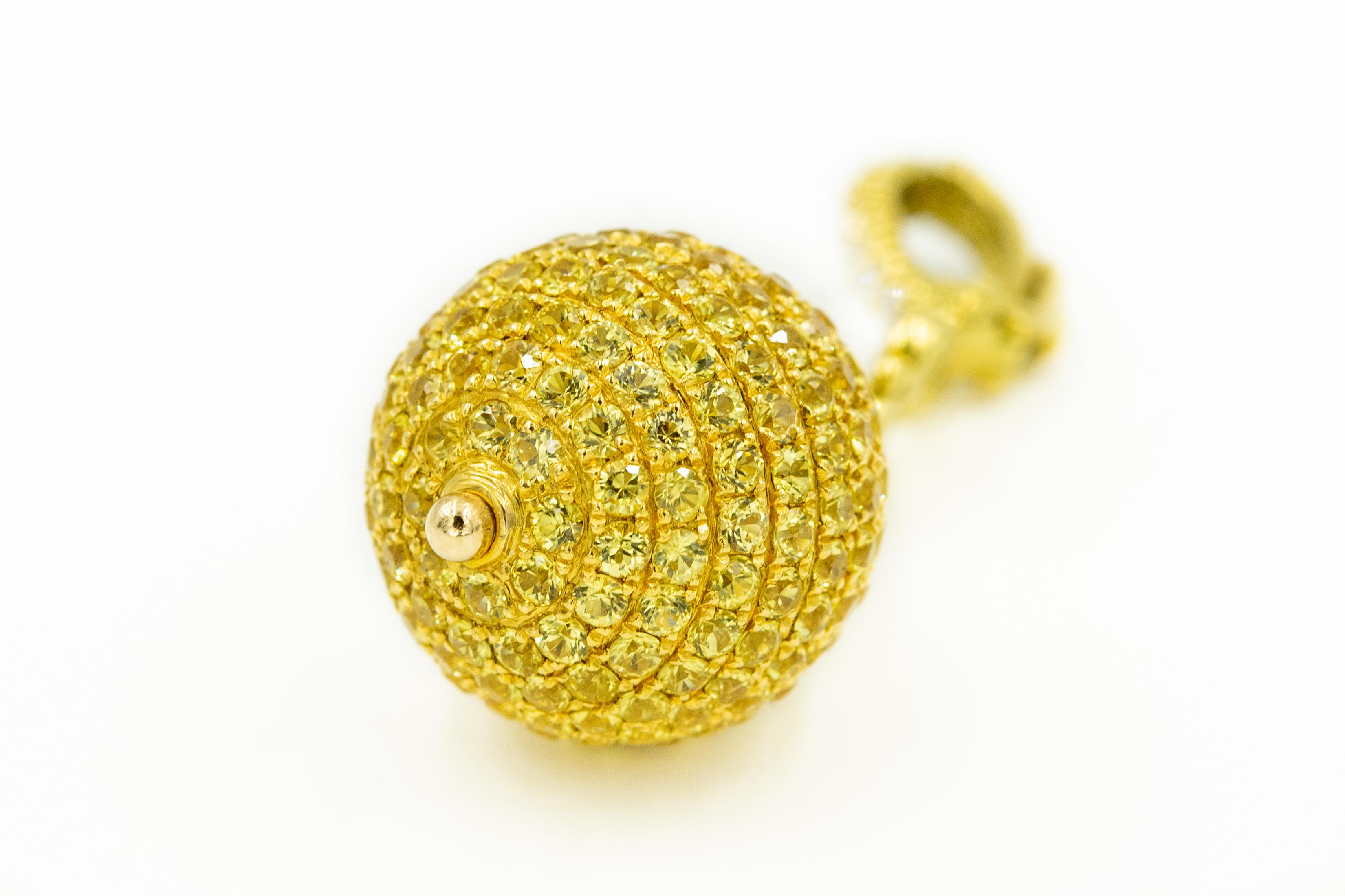 Round Cut Judith Ripka Diamond and Canary Crystal Gold Truffle Ball Charm Pendant