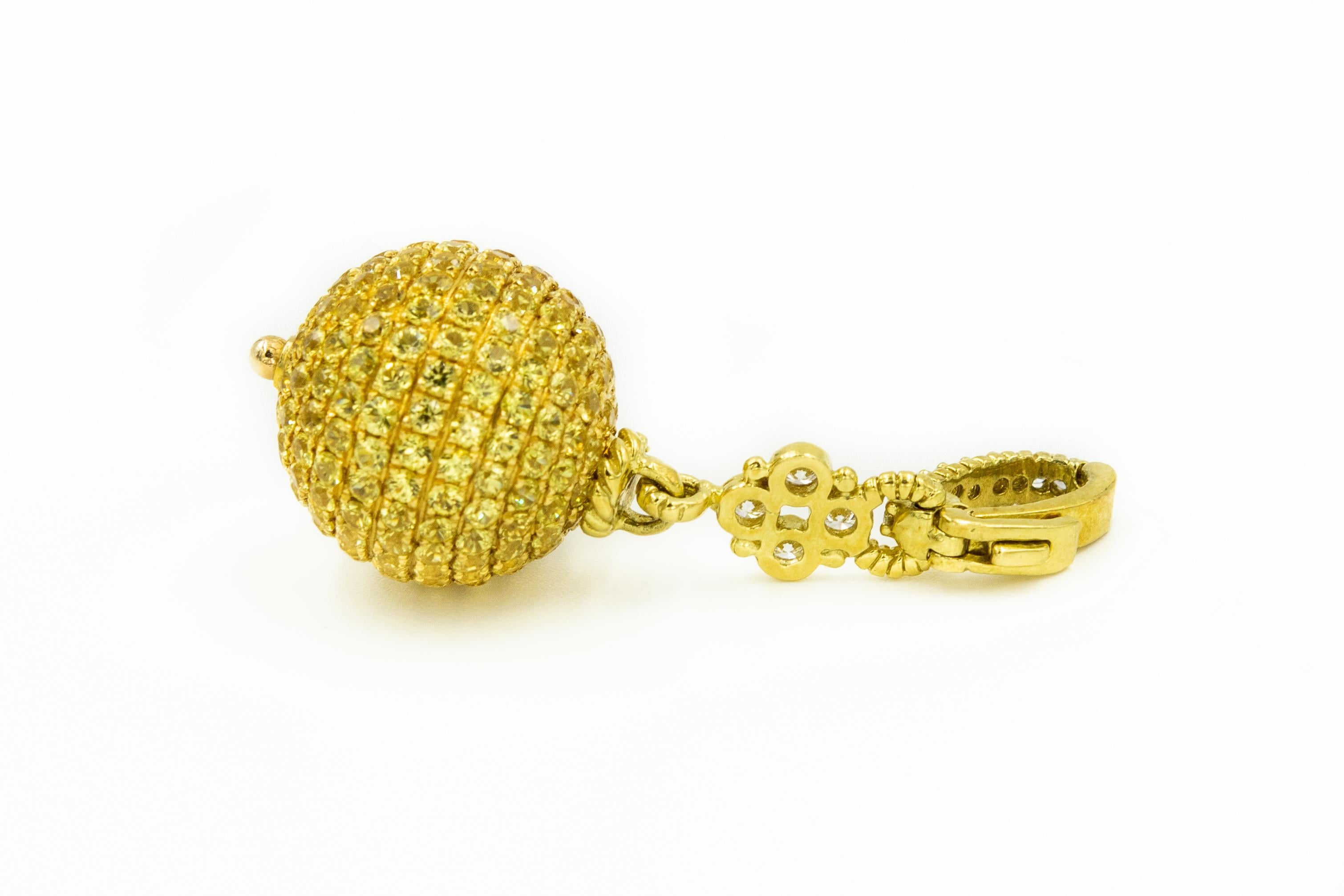 Judith Ripka Diamond and Canary Crystal Gold Truffle Ball Charm Pendant In Excellent Condition In Miami Beach, FL