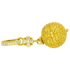 Judith Ripka Diamond and Canary Crystal Gold Truffle Ball Charm Pendant