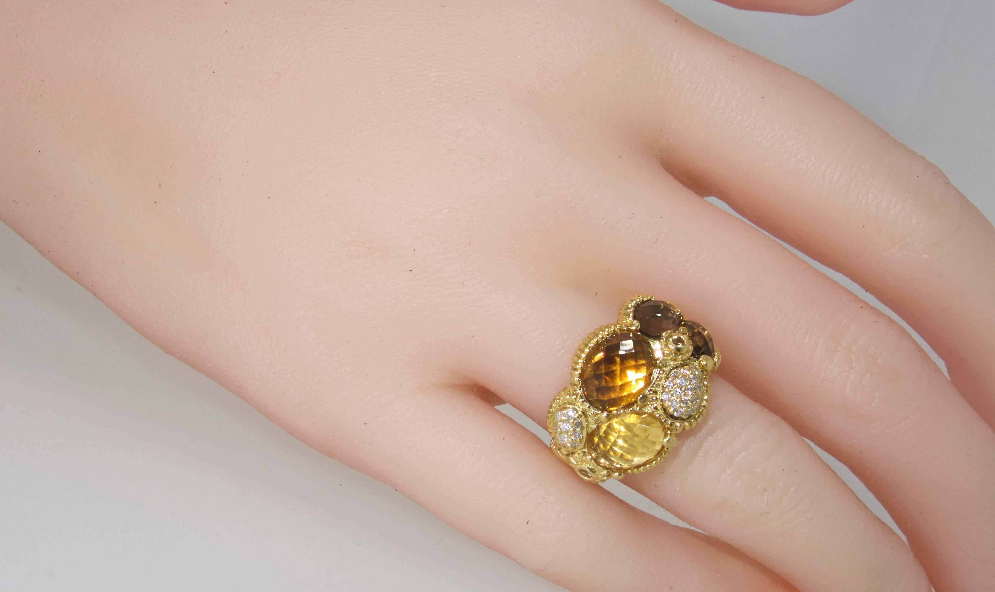 Modern Judith Ripka Diamond, and Multi-Color Citrine 18 Karat Gold Ring