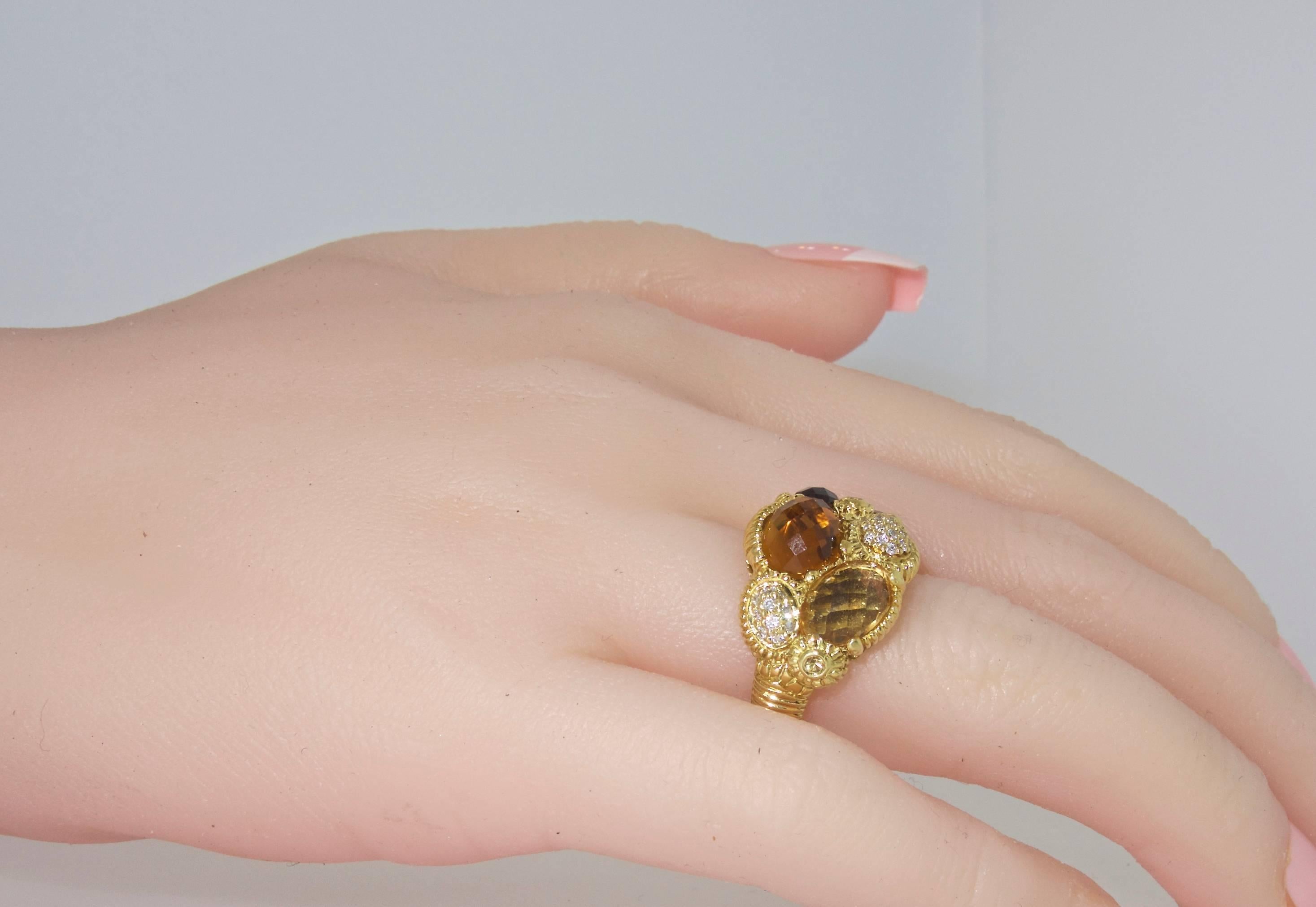 Judith Ripka Diamond, and Multi-Color Citrine 18 Karat Gold Ring In Excellent Condition In Aspen, CO