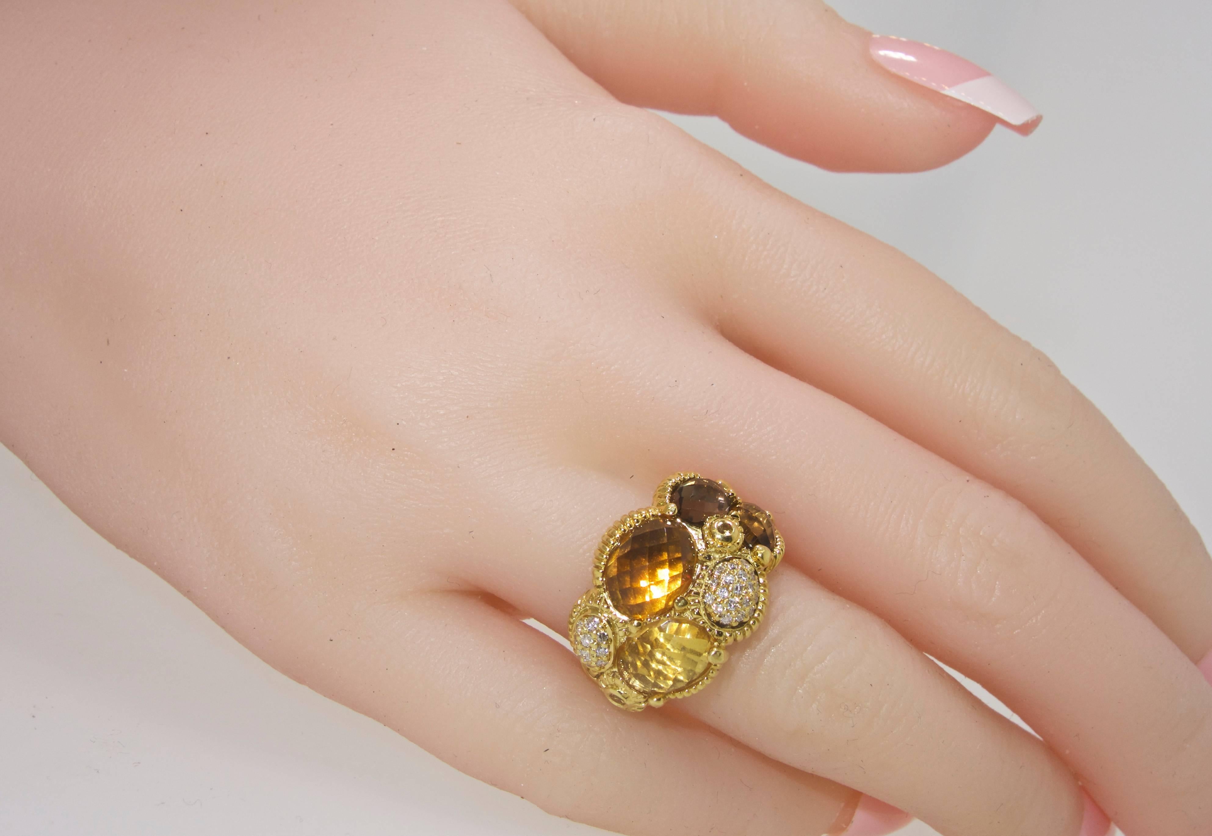 Women's or Men's Judith Ripka Diamond, and Multi-Color Citrine 18 Karat Gold Ring