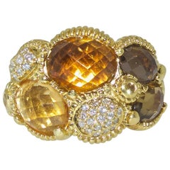 Judith Ripka Diamond, and Multi-Color Citrine 18 Karat Gold Ring
