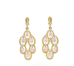 Judith Ripka Diamond and Rose Quartz chandelier drop Earring in 18kt Gold